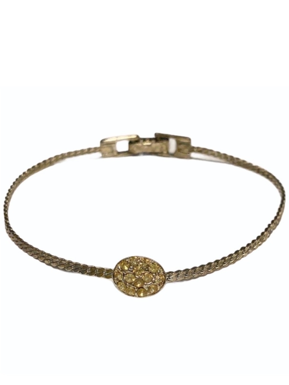 Vintage Goldette NY silver pavé stone charm bracelet